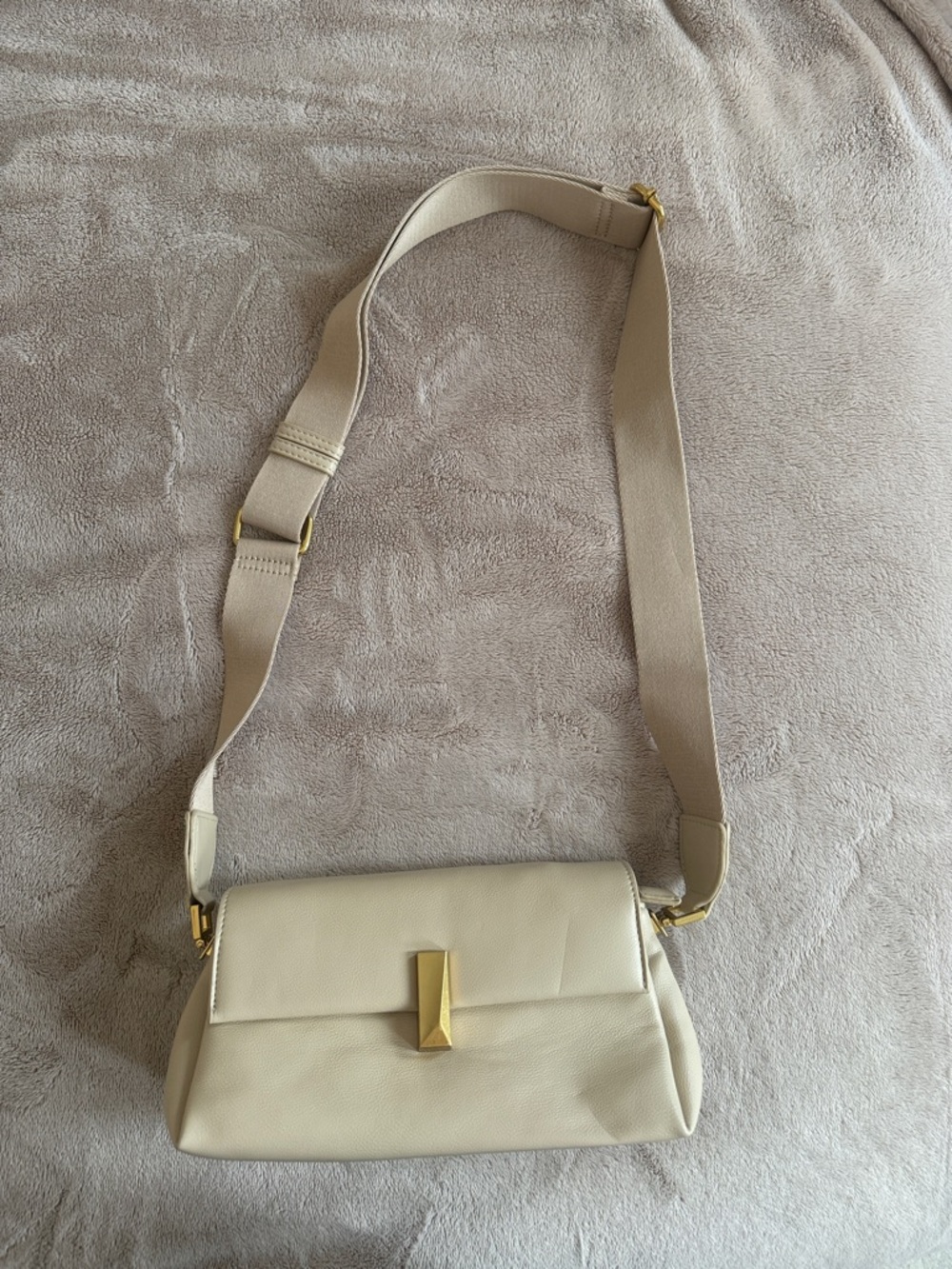 Beige Crossbody Bag with Gold Hardware